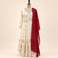 Cream Embellished chinon Salwar Suit with Dupatta