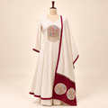 Ivory & Maroon Multicolour Floral Embroidered Cotton Anarkali Suit Set with Dupatta