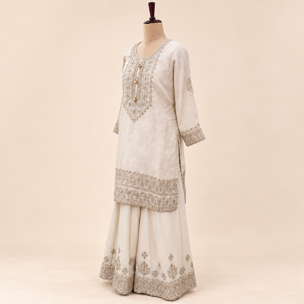Cream Embellished  Salwar palazzo Suit with Dupatta