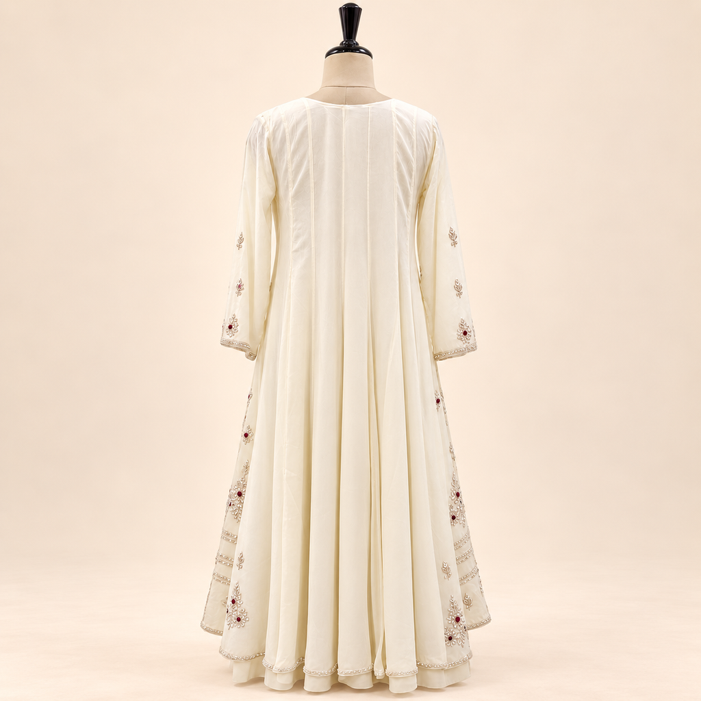 Cream Embellished chinon Salwar Suit with Dupatta