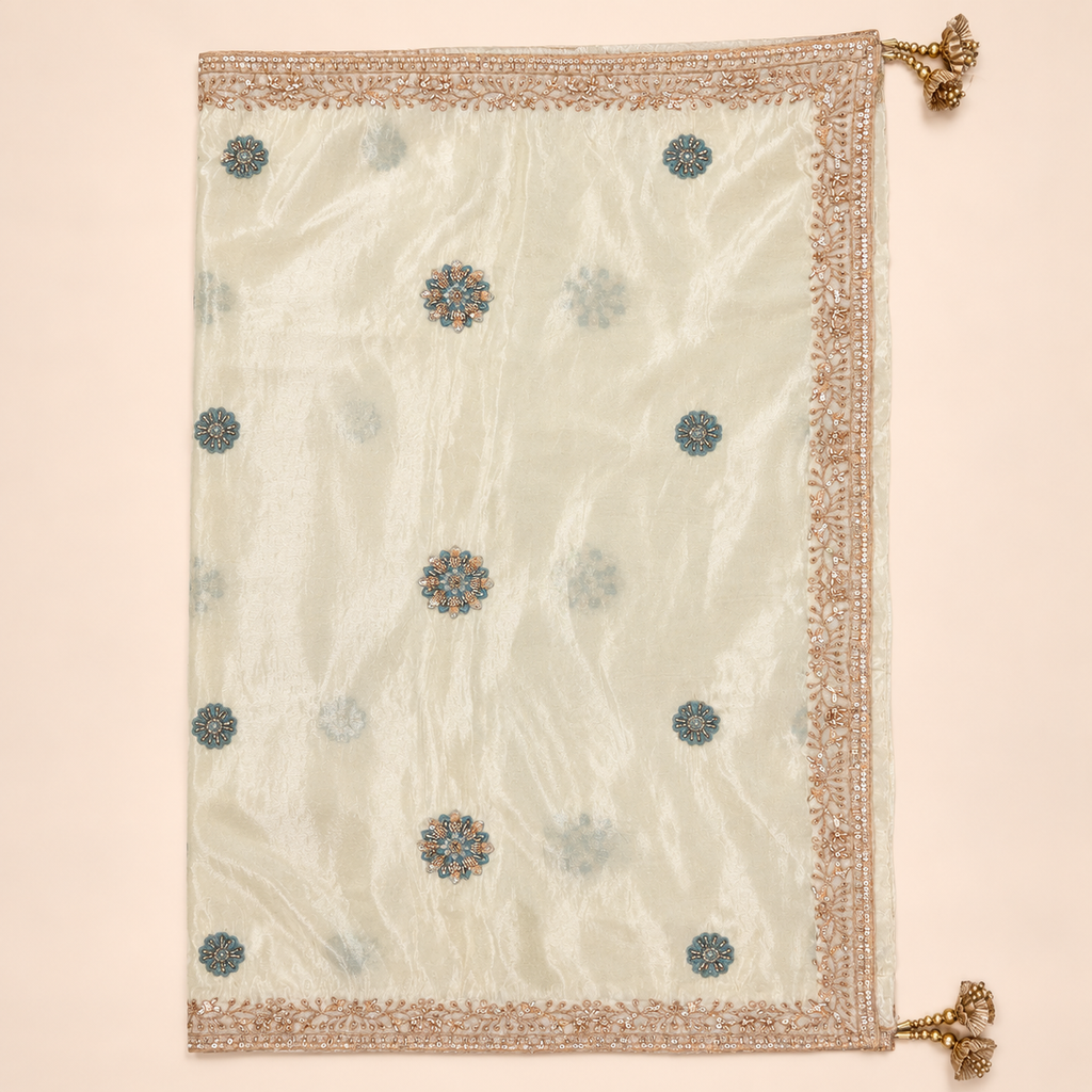 Cream &amp; Green Embellished Georgette Salwar