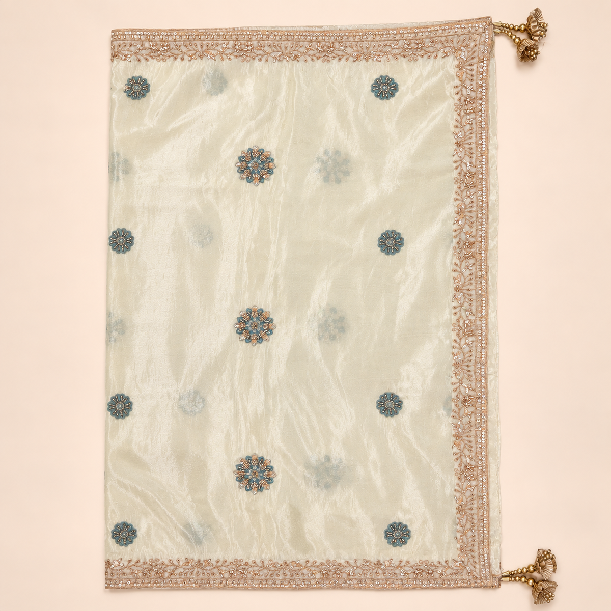 Cream &amp; Green Embellished Georgette Salwar