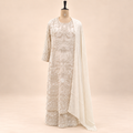 Ivory Cream Floral Embroidered Chinon Palazzo Salwar Set with Dupatta