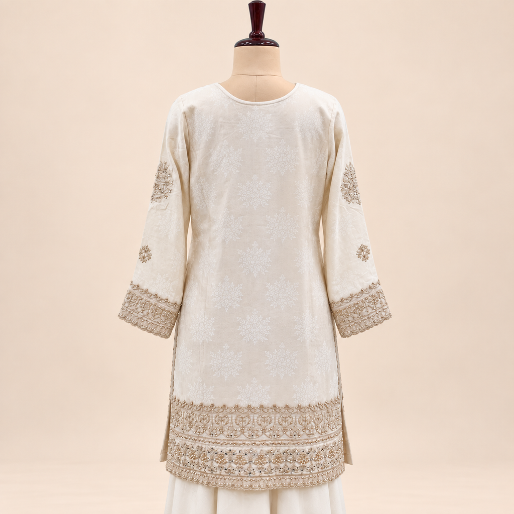 Cream Embellished  Salwar palazzo Suit with Dupatta