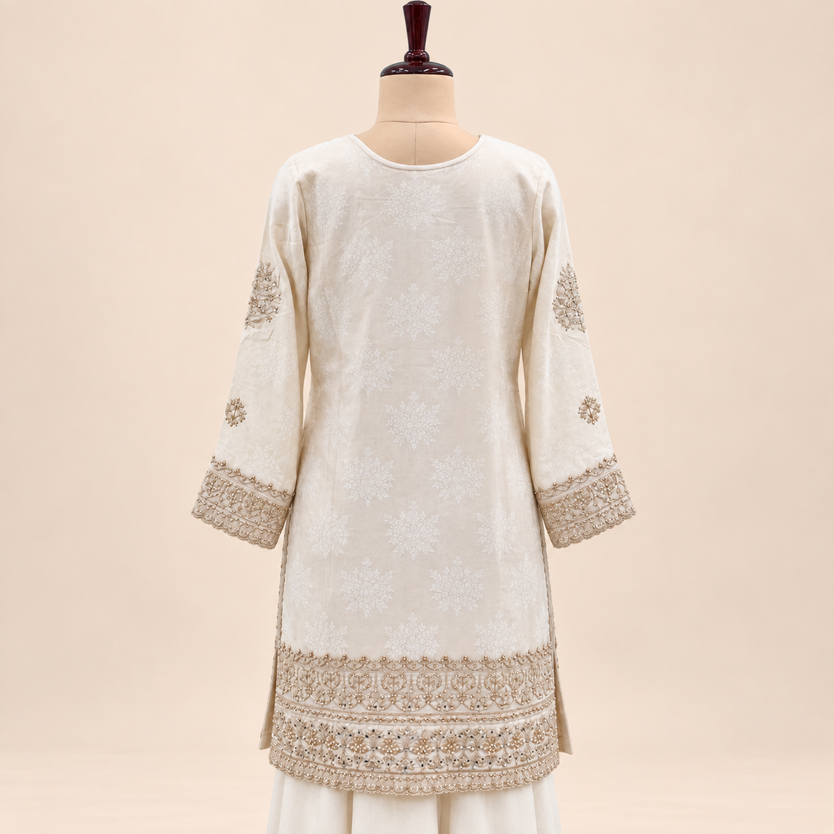 Cream Embellished  Salwar palazzo Suit with Dupatta