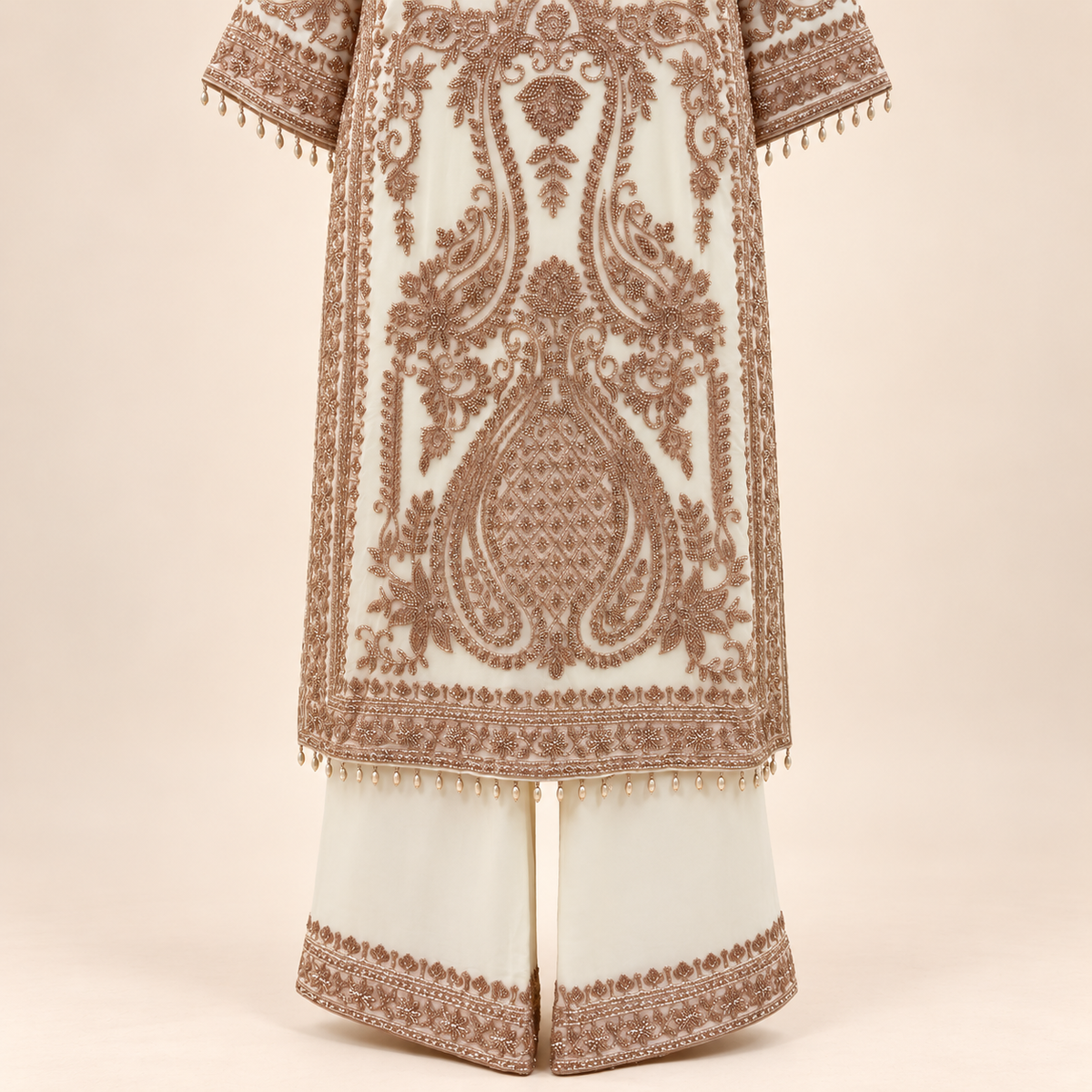 Cream Embellished Georgette Salwar Set