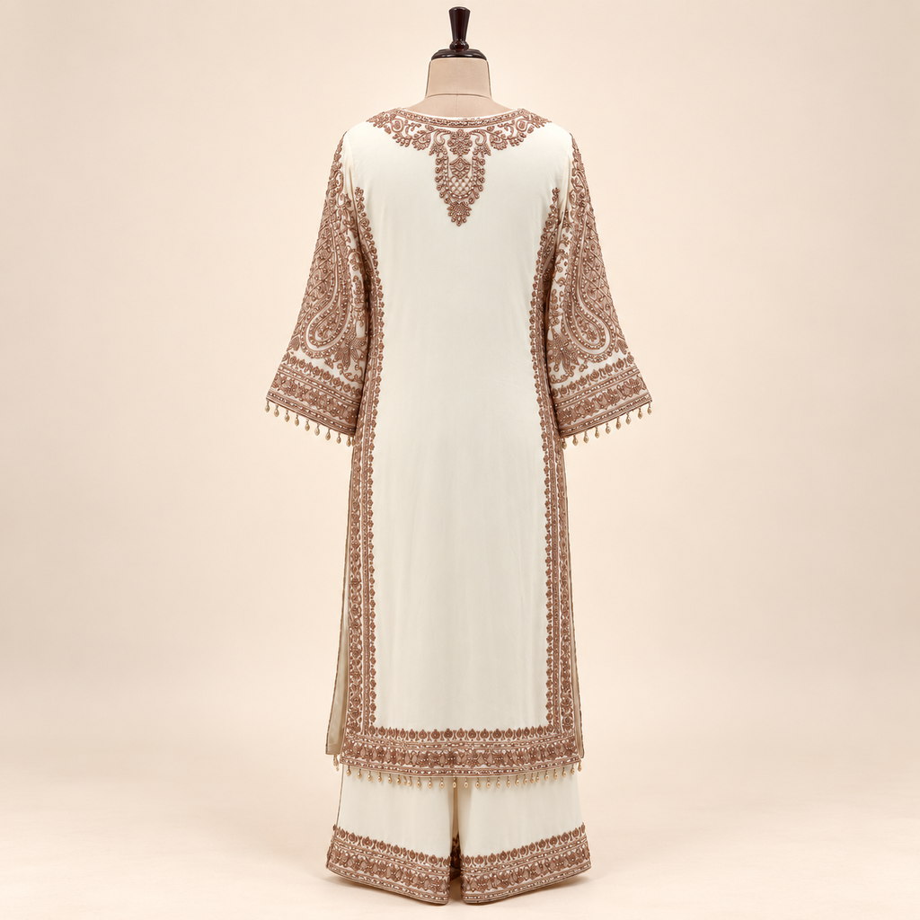 Cream Embellished Georgette Salwar Set