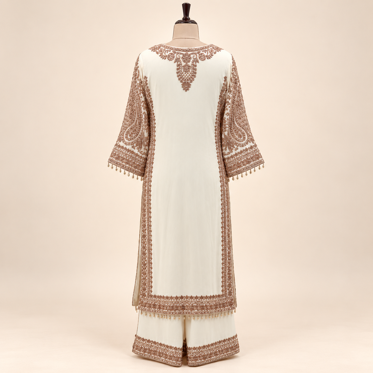Cream Embellished Georgette Salwar Set