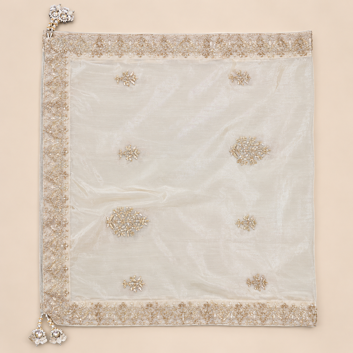 Cream Embellished  Salwar palazzo Suit with Dupatta