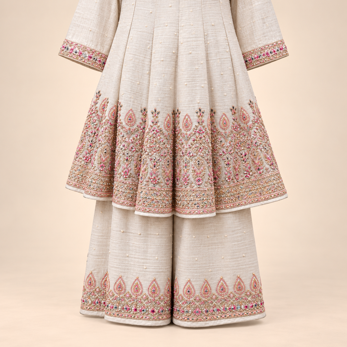 Cream Fendi Embroidered Palazzo Salwar Set