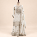 Cream Embellished  Salwar palazzo Suit with Dupatta