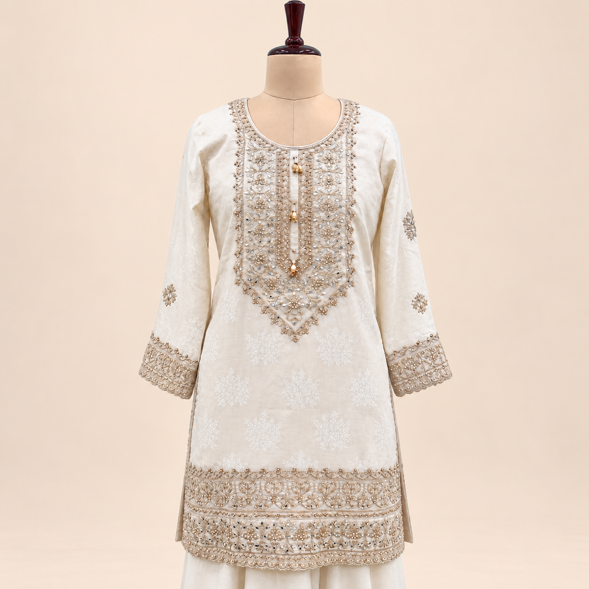 Cream Embellished  Salwar palazzo Suit with Dupatta