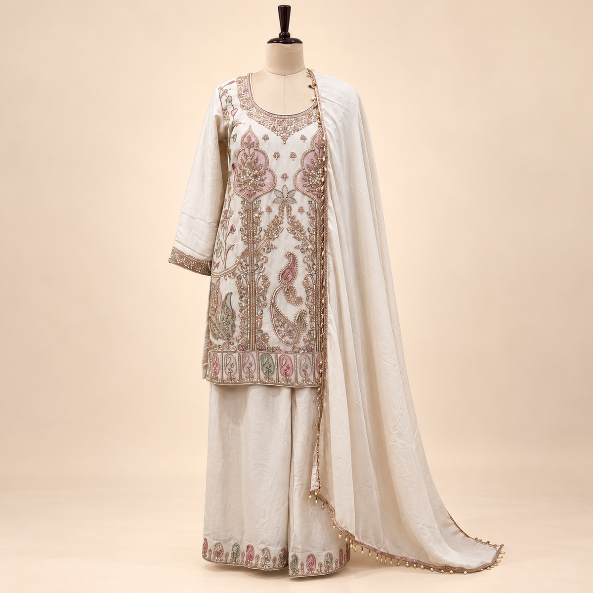 Cream Fendi Embroidered Palazzo Suit
