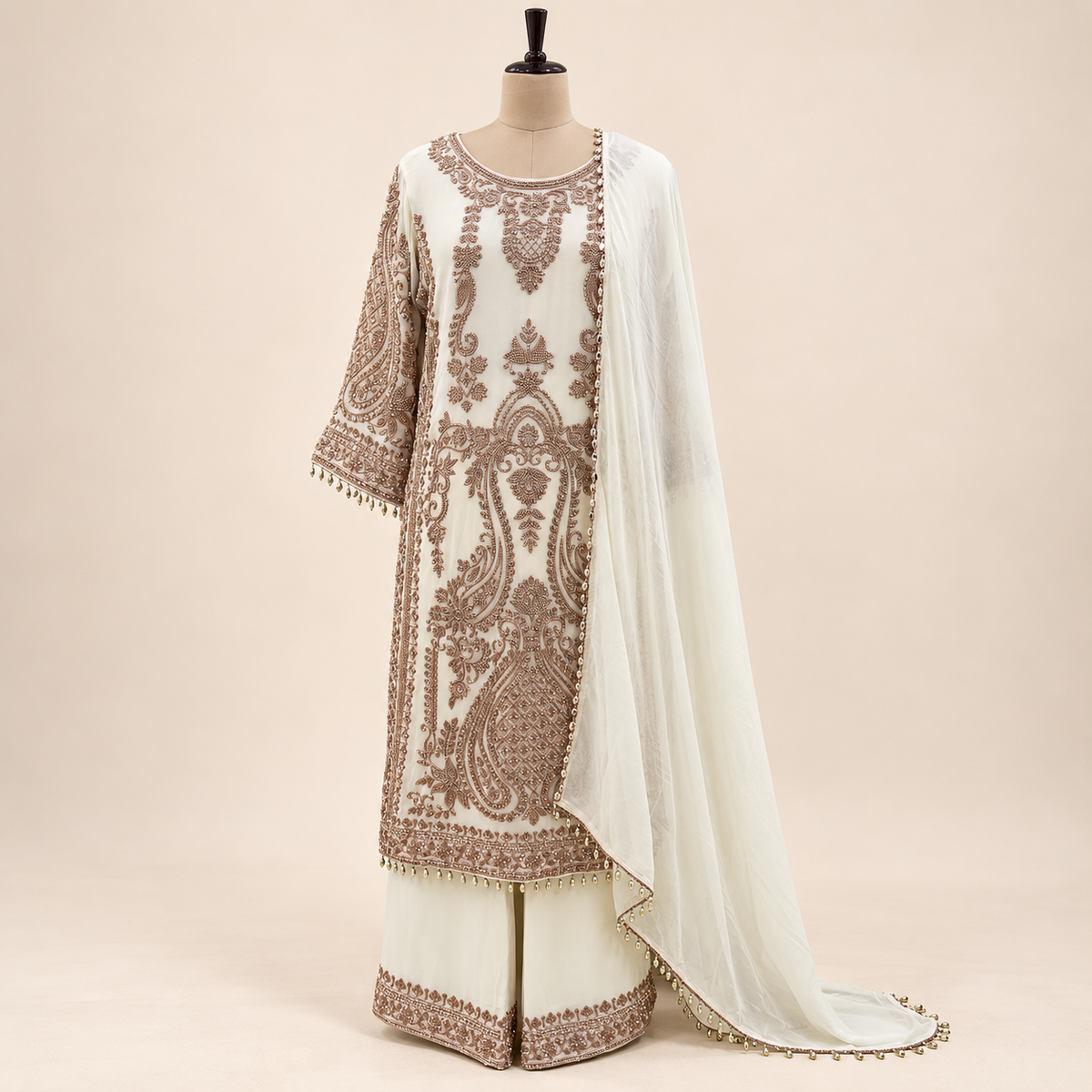 Cream Embellished Georgette Salwar Set