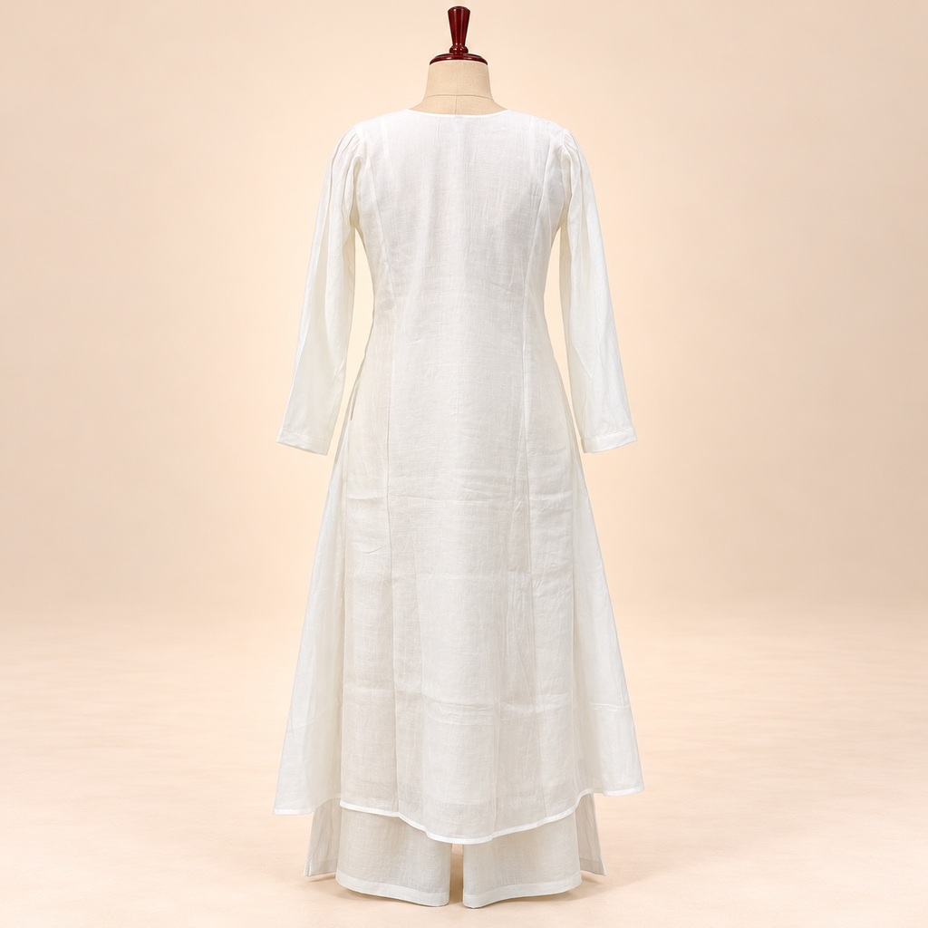 Elegant White Cotton Floral Embroidered Kurta Set