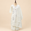 Multicolour Mirror Work Cotton Kurta Set with Palazzo and Dupatta