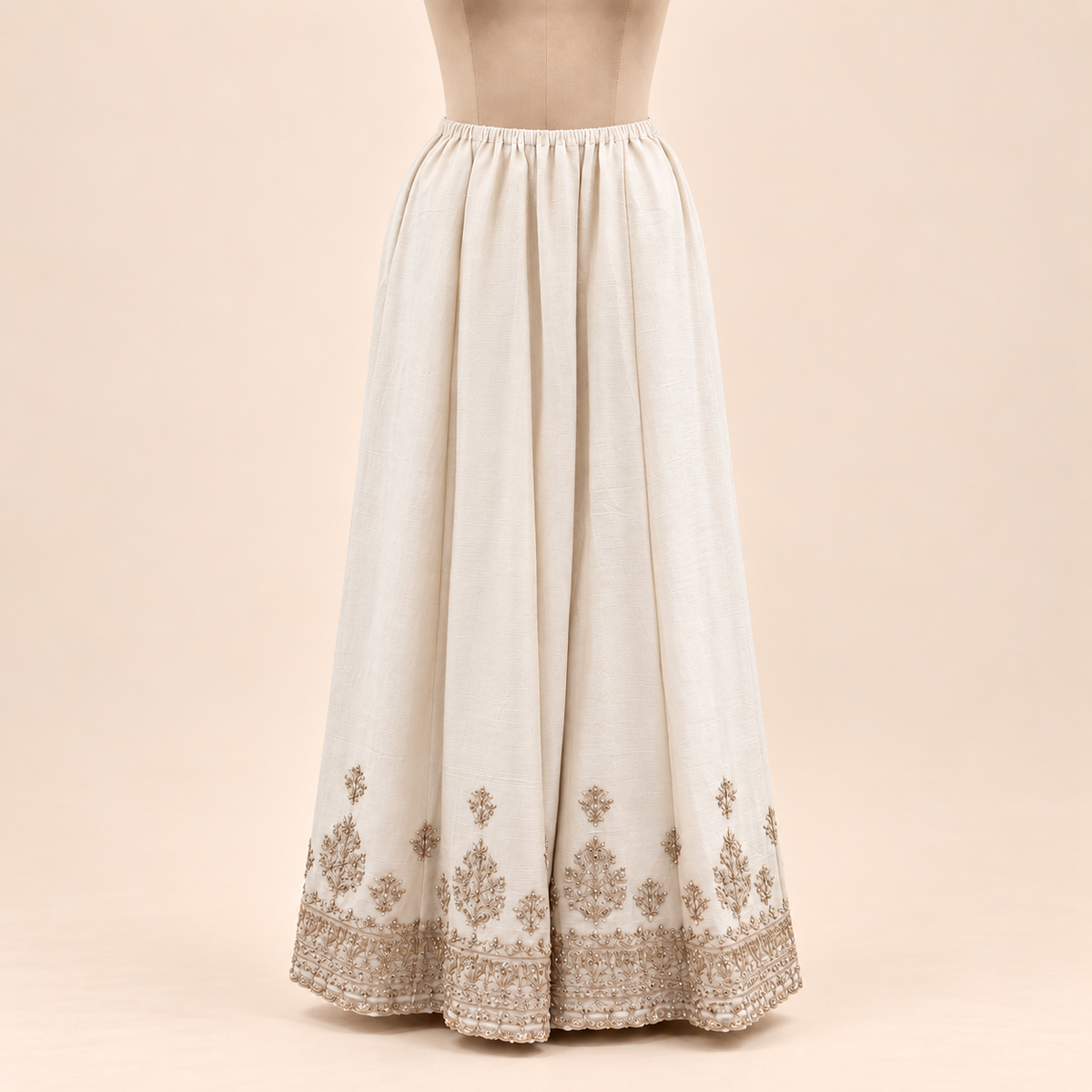 Cream Embellished  Salwar palazzo Suit with Dupatta
