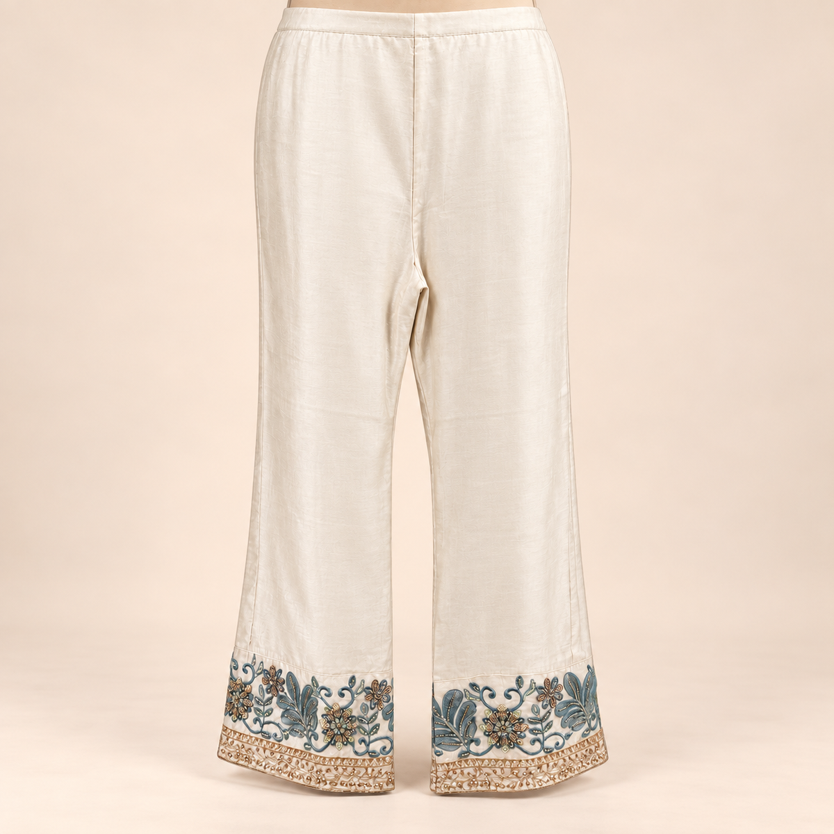 Cream &amp; Green Embellished Georgette Salwar