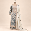 Cream &amp; Green Embellished Georgette Salwar