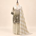 Green Silk Floral Embroidered Sharara Set with Dupatta