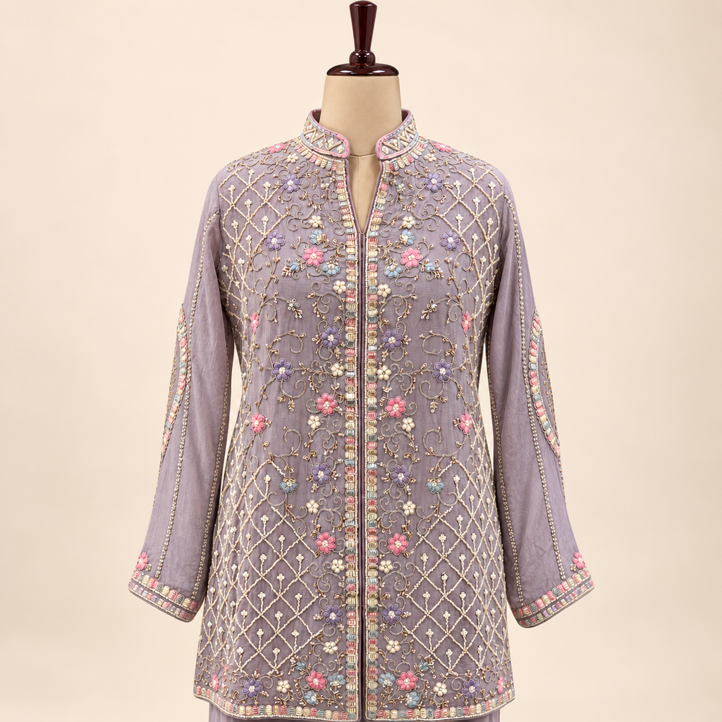 Lavender Multi colour Embellished Sharara Salwar Suit