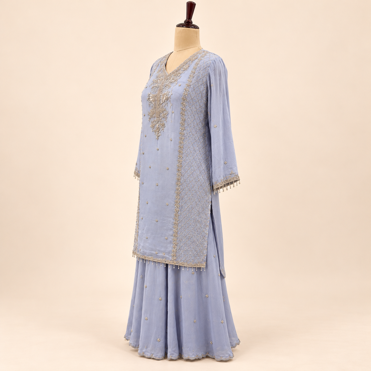 Lavender Embroidered Chinon Sharara Salwar Set with Dupatta