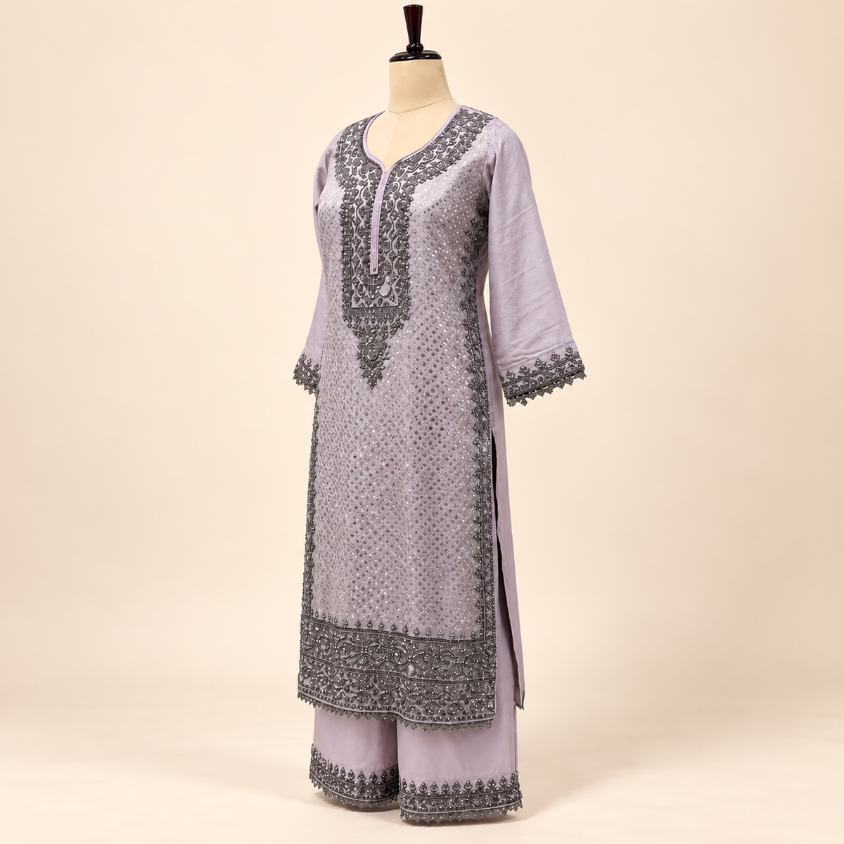 Lavender Shimmer Embroidered Straight Cut Salwar Suit with Dupatta