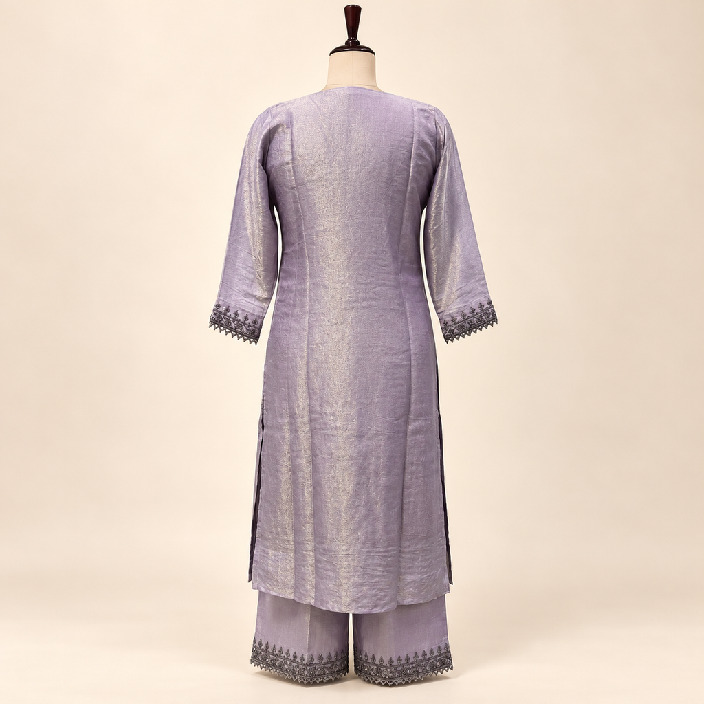 Lavender Shimmer Embroidered Straight Cut Salwar Suit with Dupatta