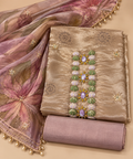 Elegant Lavender Shimmer Dress Material with Floral Printed Dupatta