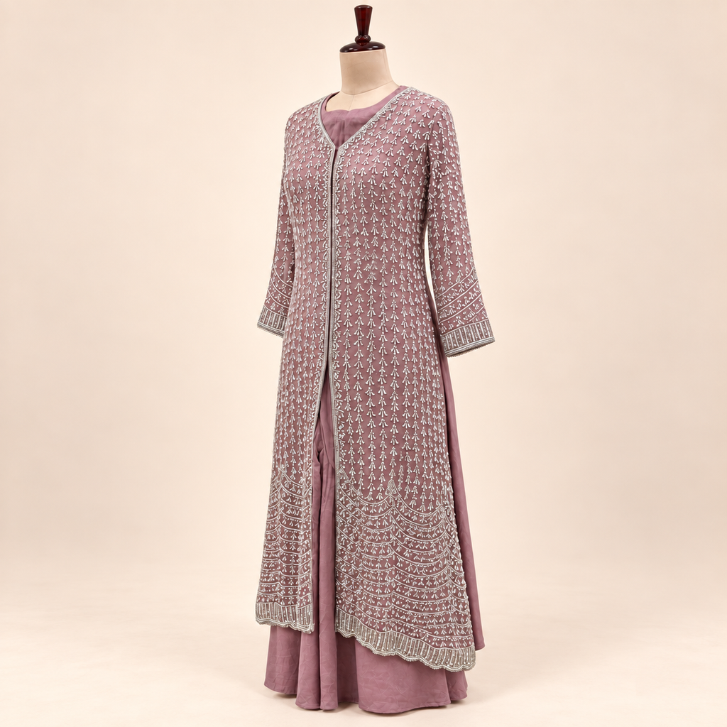 Dusty Pink Embellished Georgette Salwar Suit with Dupatta