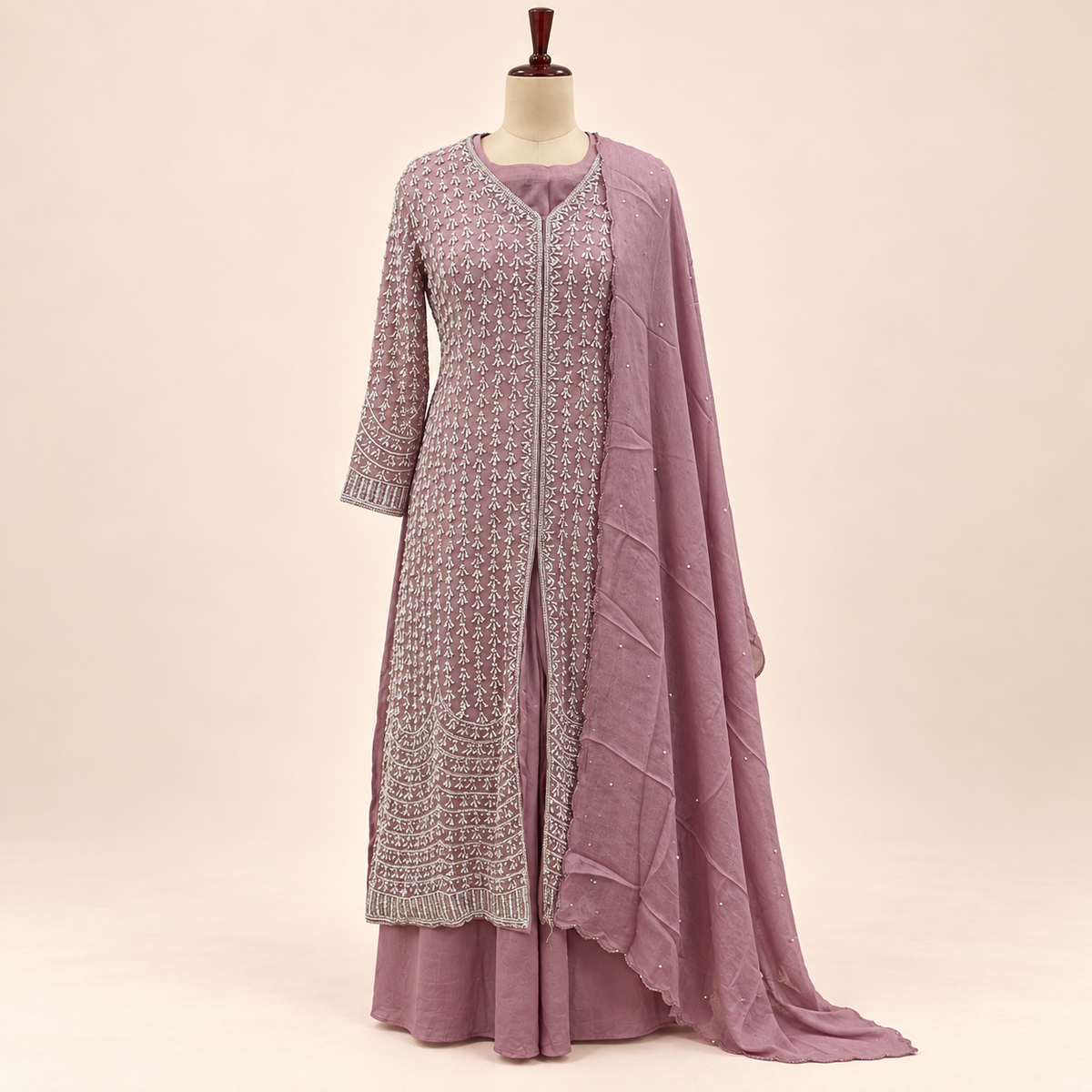 Dusty Pink Embellished Georgette Salwar Suit with Dupatta