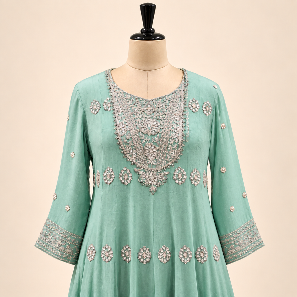 Green Embroidered Chiffon Salwar Set with Elegant Dupatta