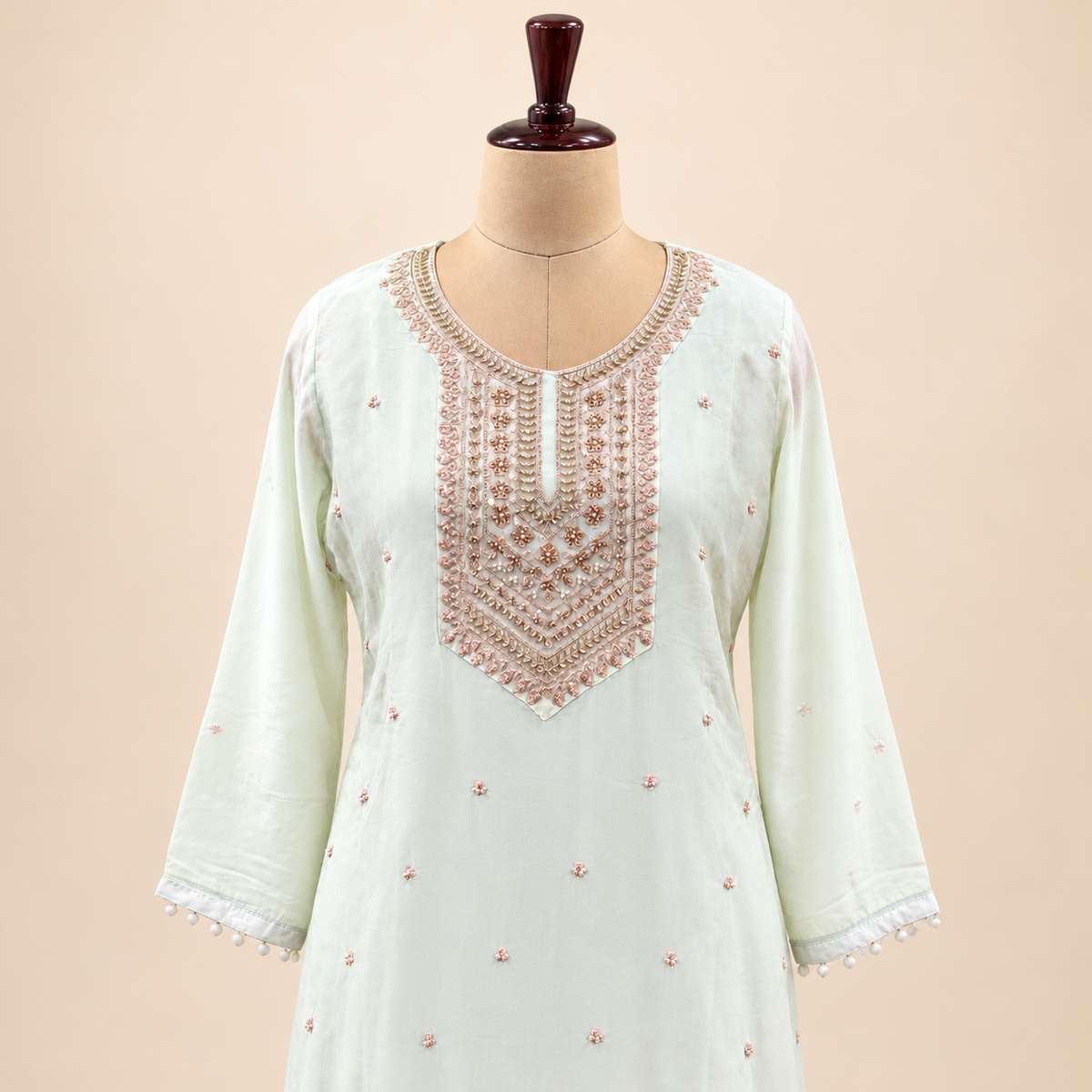 Pista Green Embroidered Chiffon palazzo Salwar Set with Dupatta