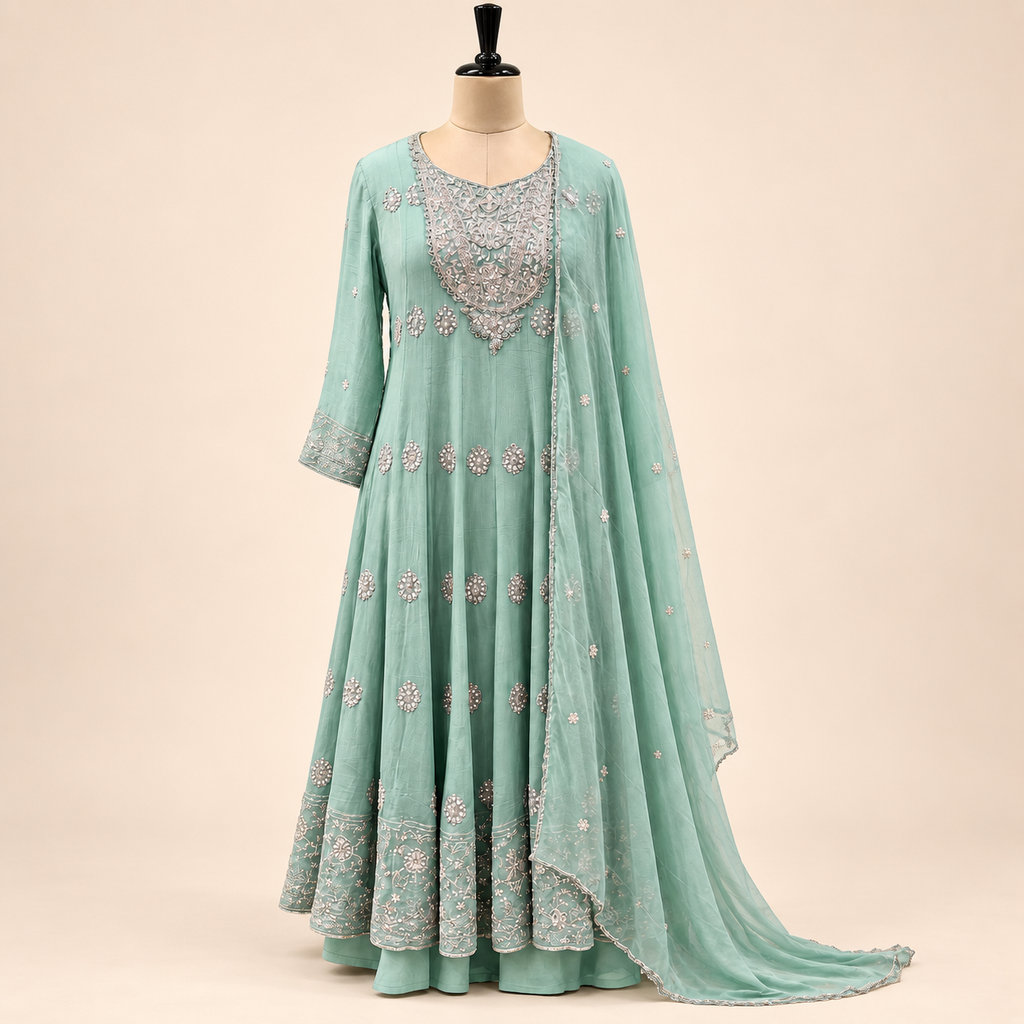 Green Embroidered Chiffon Salwar Set with Elegant Dupatta