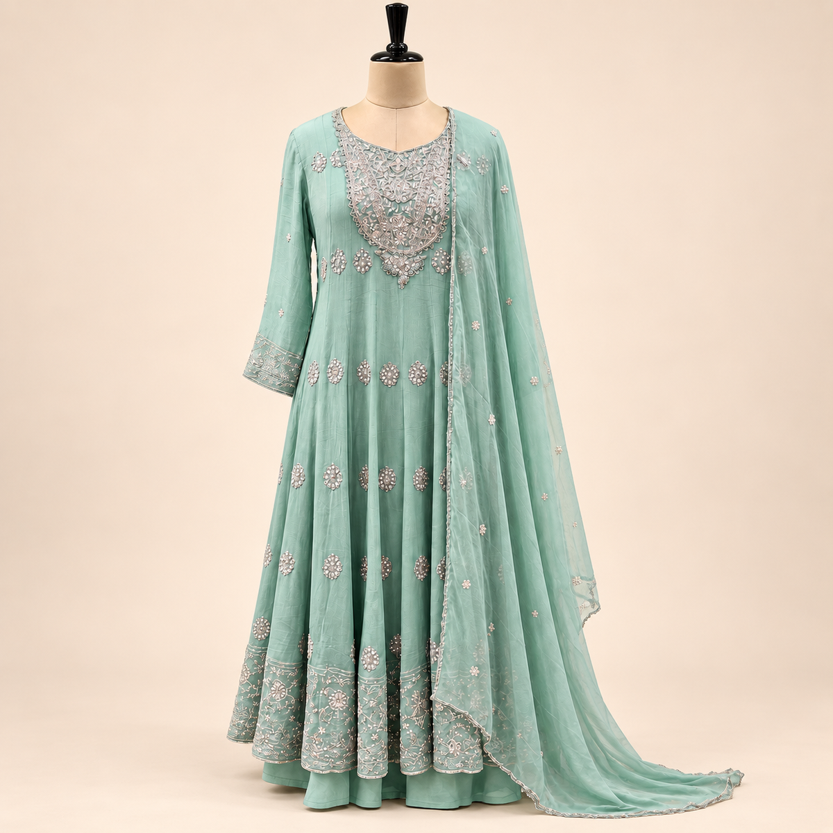 Green Embroidered Chiffon Salwar Set with Elegant Dupatta