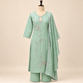 Multi-Tone Mint Green Cotton Floral Embroidered Straight Cut Kurta Set