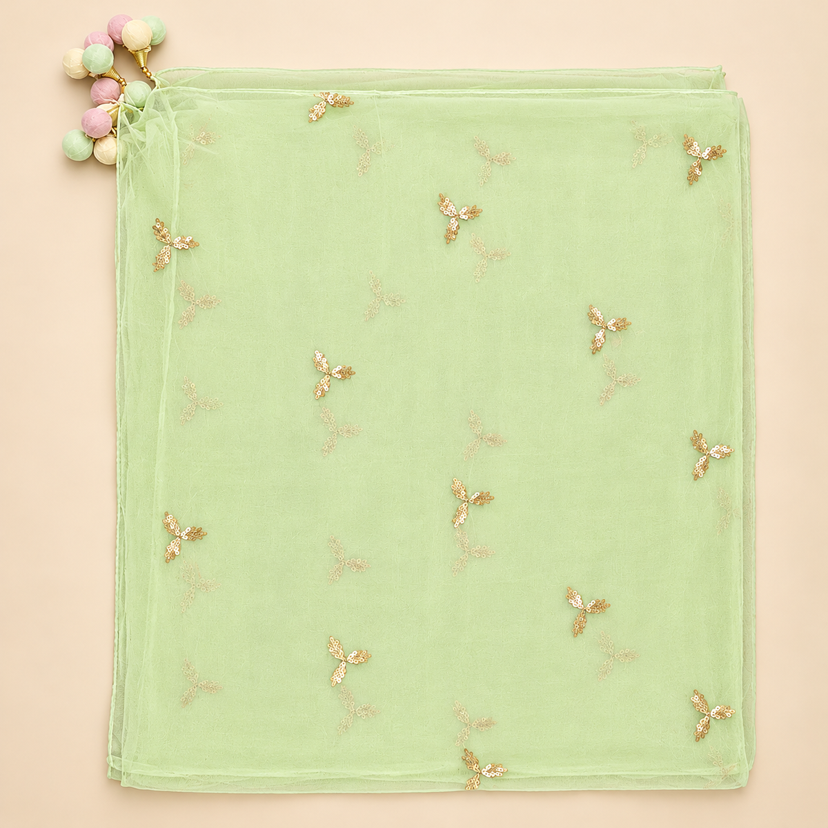 Pista Green Embroidered Chiffon palazzo Salwar Set with Dupatta
