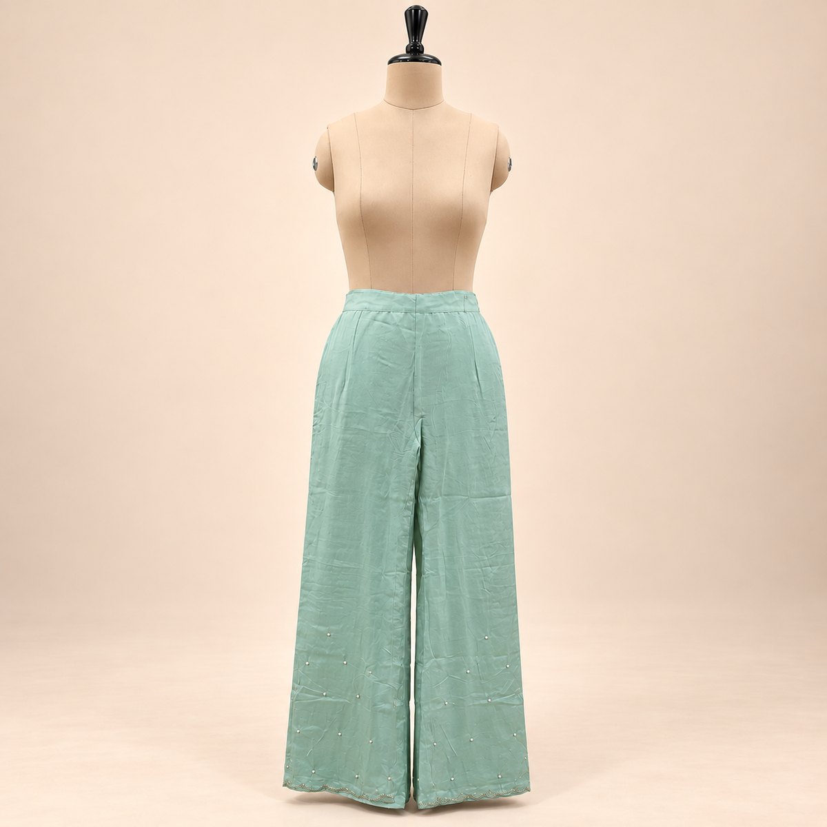Mint Green Floral Embroidered Chinon Palazzo Salwar Set with Dupatta