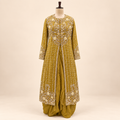 Mustard Floral Embellished Front-Open Salwar Suit