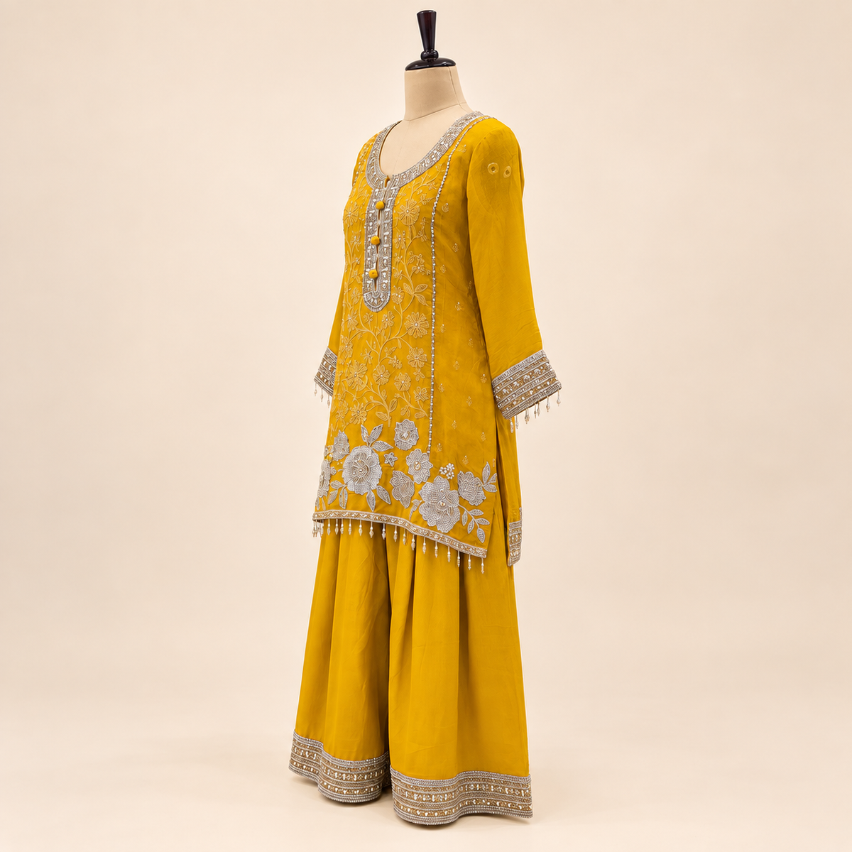 Sunshine Yellow Embellished Crepe Salwar