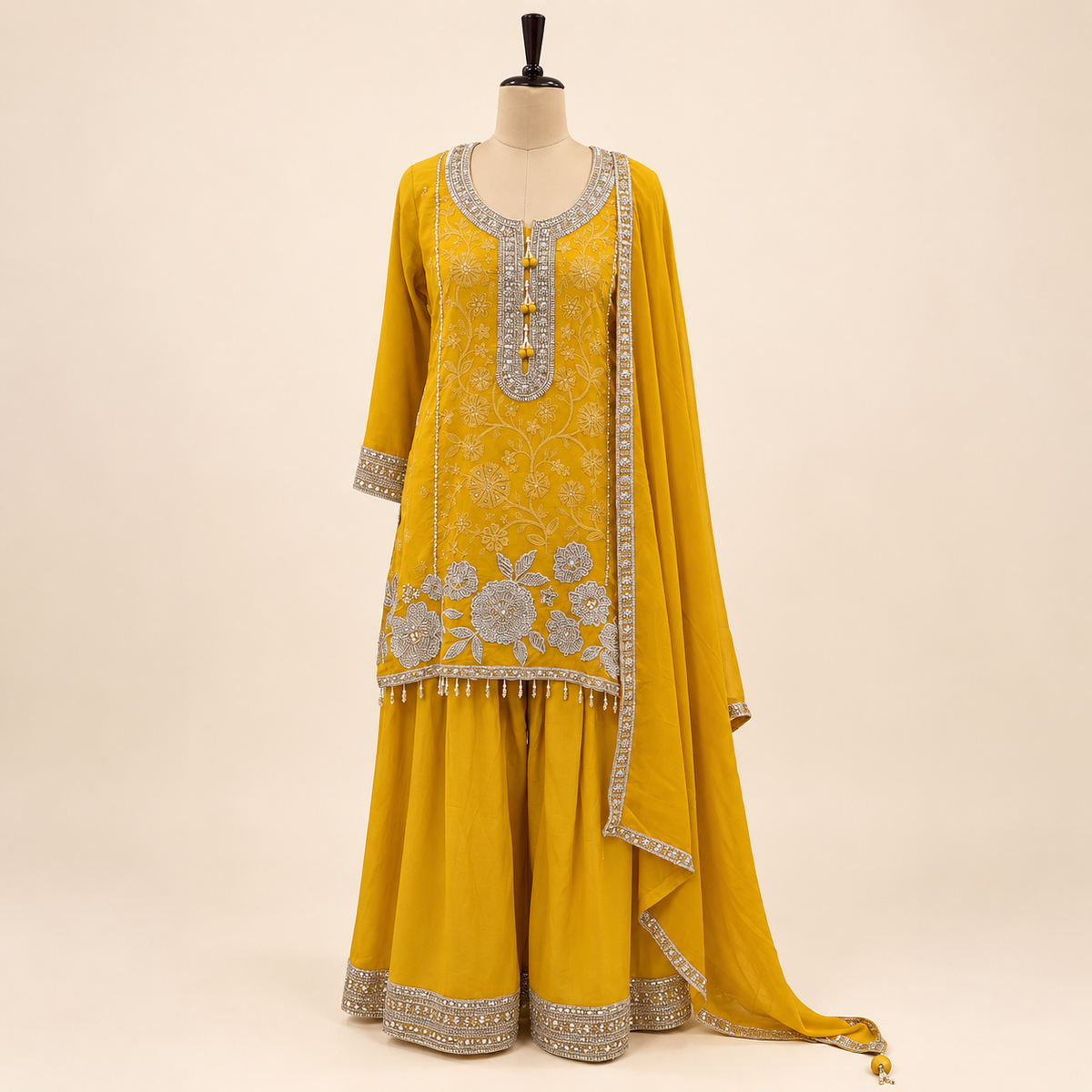Sunshine Yellow Embellished Crepe Salwar
