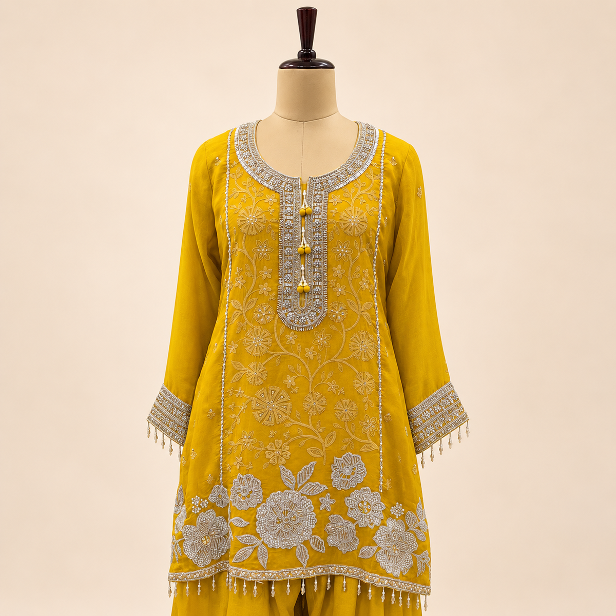 Sunshine Yellow Embellished Crepe Salwar