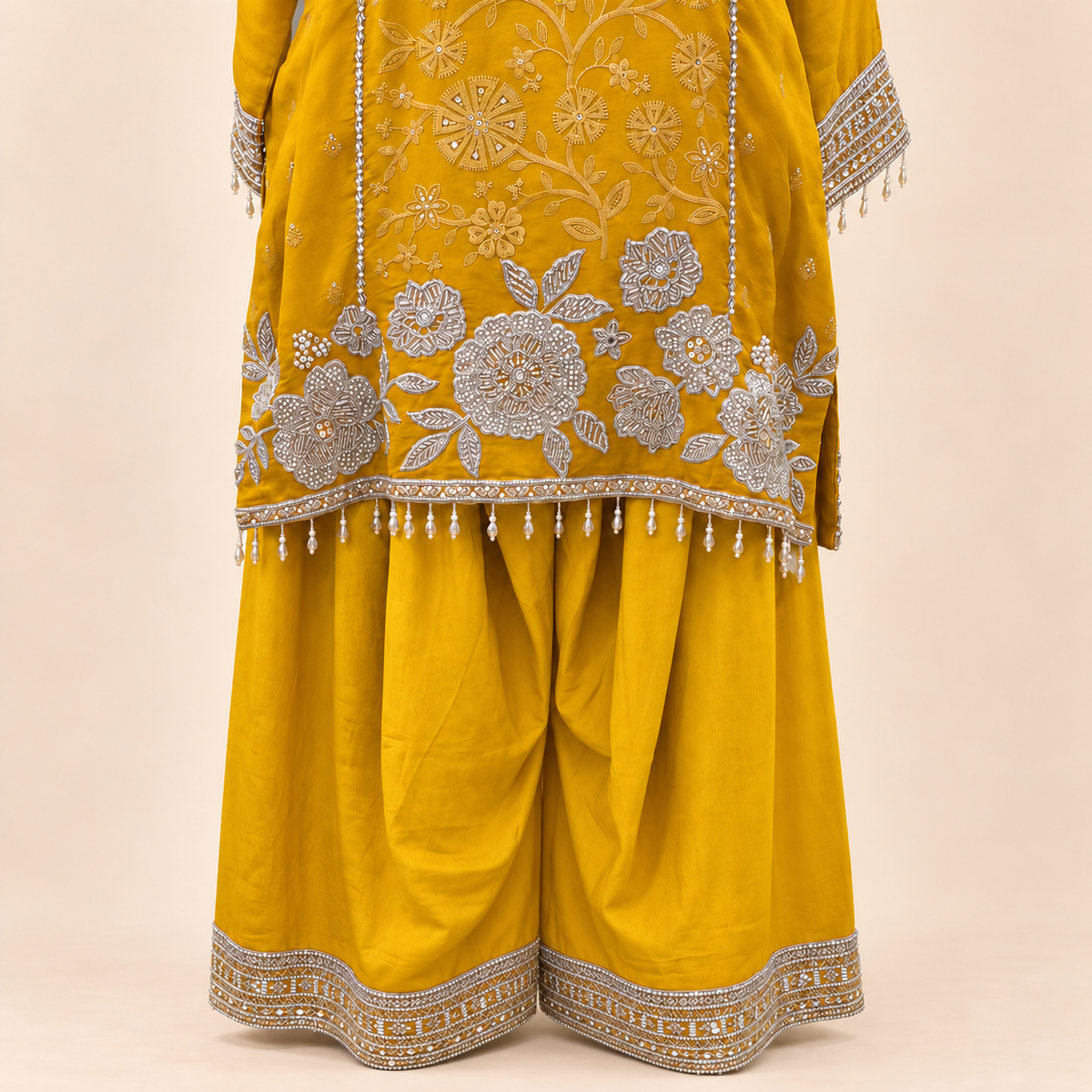 Sunshine Yellow Embellished Crepe Salwar