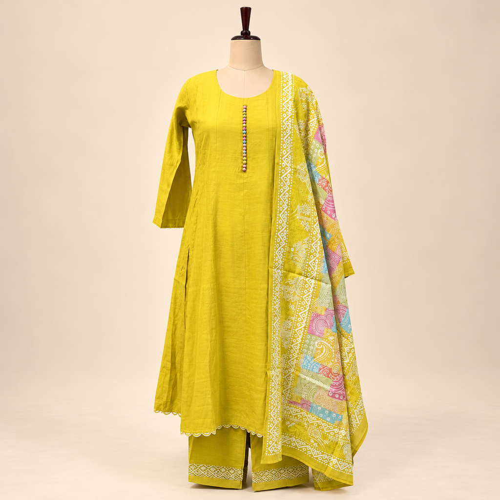 Multicolour Printed Cotton Kurta Set