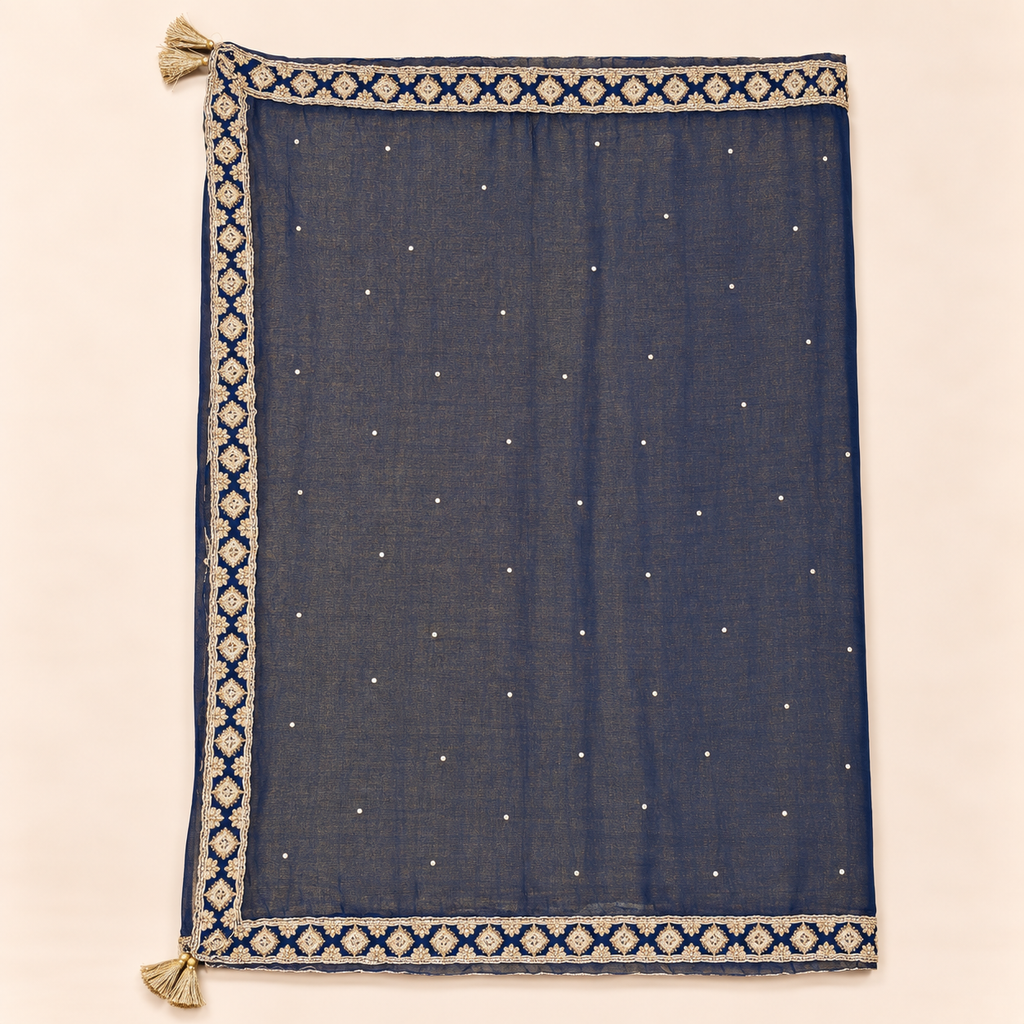 Royal Blue Gold Embellished Salwar Suit with Flared Bottom &amp; Dupatta