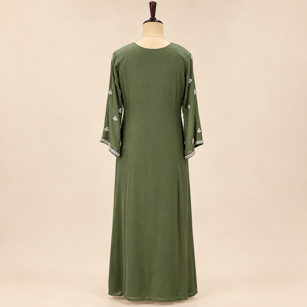 Olive Green Floral Embellished Georgette Salwar Suit with Dupatta
