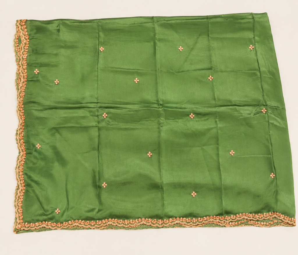 Olive Green Soft Silk Embroidered Unstitched Dress Material Set