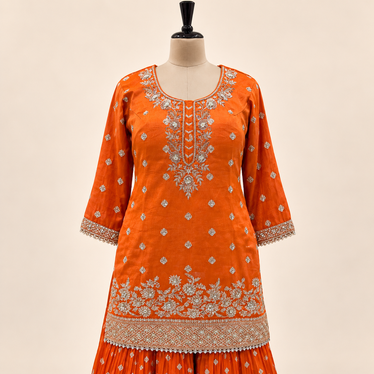 Orange Embellished Banarasi Salwar Set with Dupatta