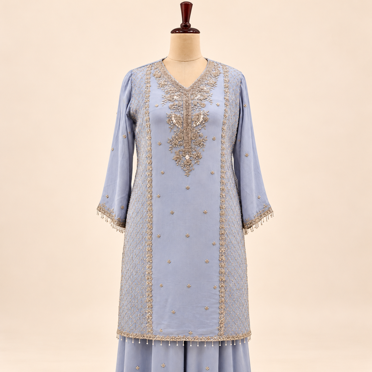 Lavender Embroidered Chinon Sharara Salwar Set with Dupatta
