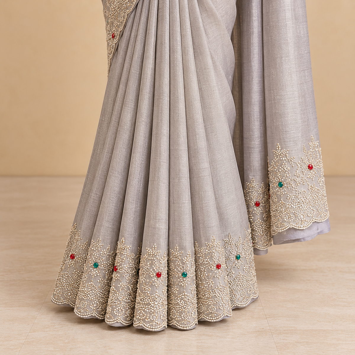 Lavender Tissue Silk Saree with Scalloped Floral Embroidery